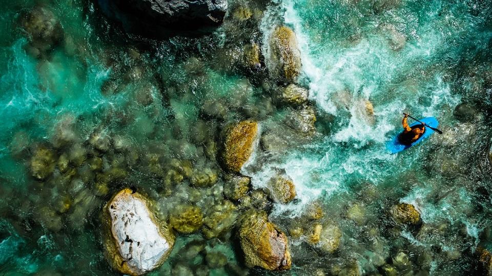 Kayak in Soca river, Slovenia