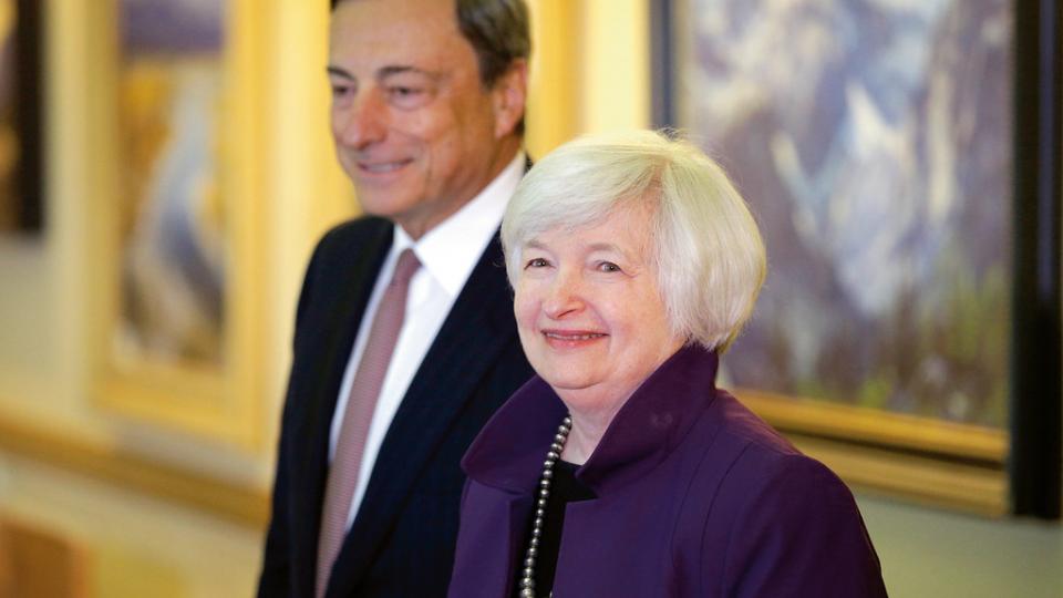 ECB-voorzitter Mario Draghi Fed-president Janet Yellen