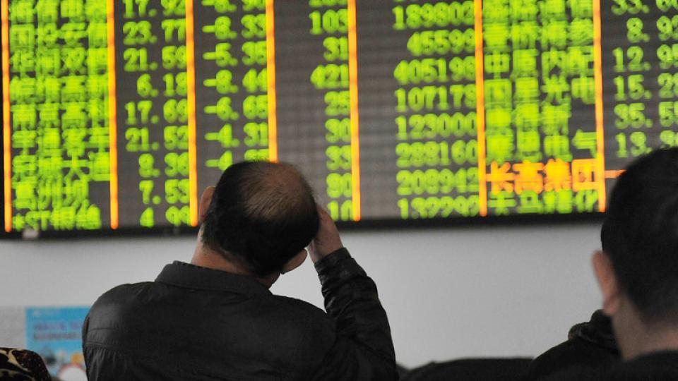 Chinese beurs (groen staat voor dalende koersen)