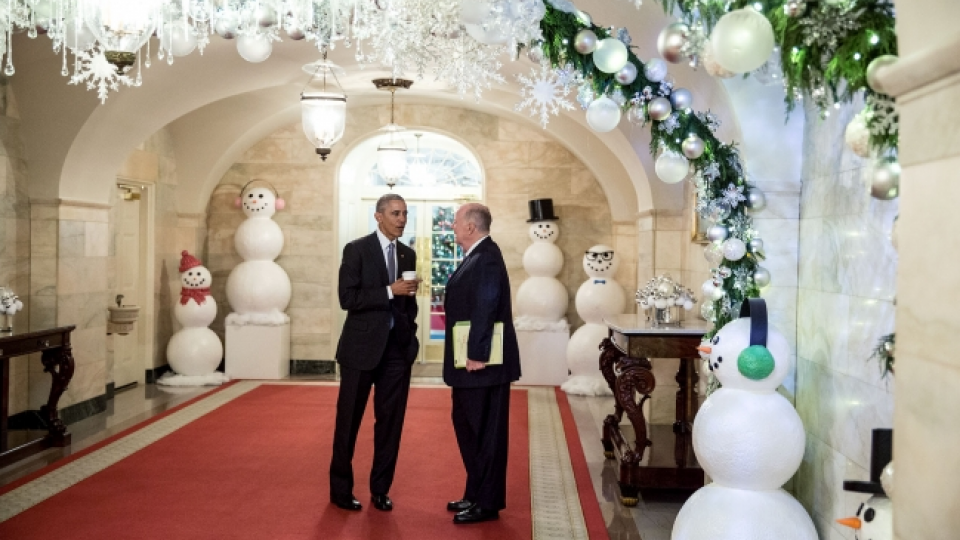 President Obama met zijn veiligheidsadviseur Tom Donilon